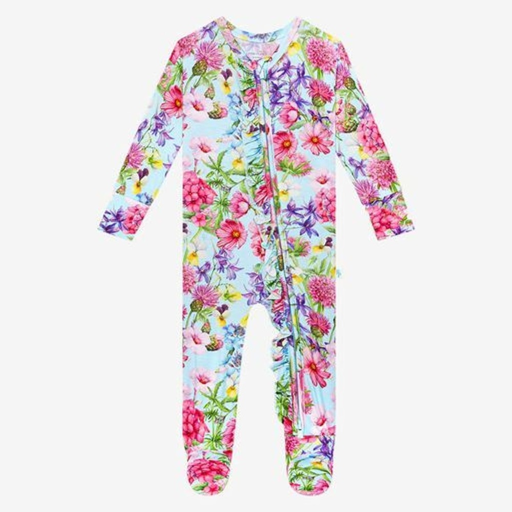 Posh Peanut Floral Footie Ruffled Zippered One Piece